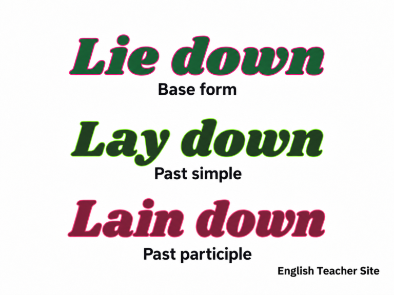 Lie down: base form. Lay down: past simple. Lain down: past participle.